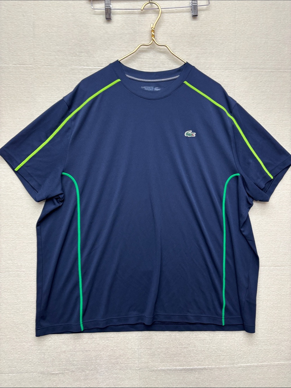Lacoste Men’s Navy Athletic Tee with Green Piping 4XL